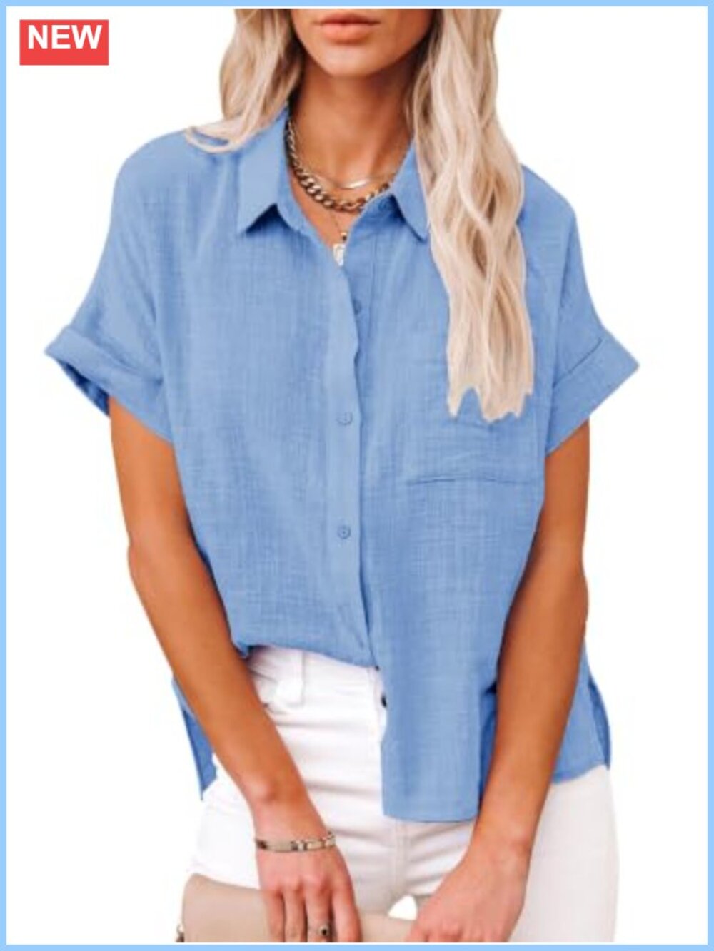 Women's 100% Cotton Short Sleeve Cotton Linen Button Down Shirt Blouse
